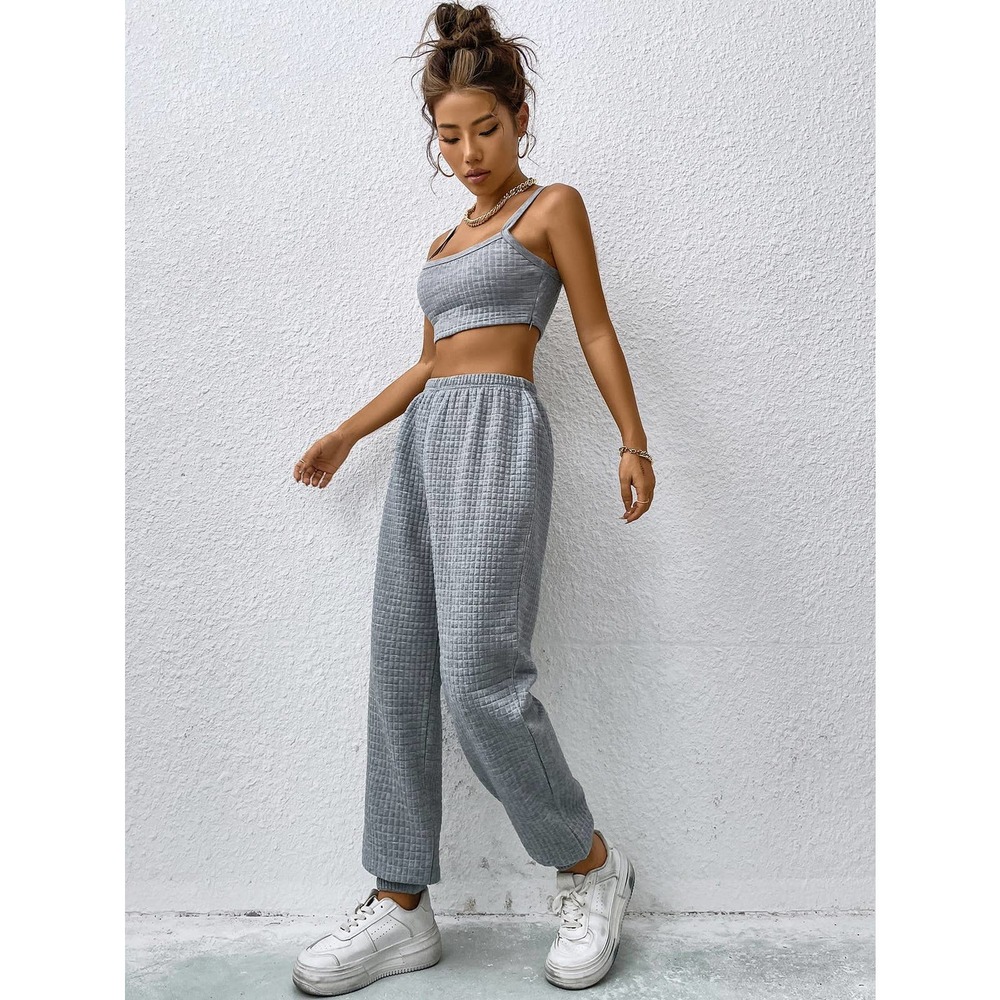 2 piece set: minimalist Crop Cami Top & Sweatpants light gray - Picture 1 of 11